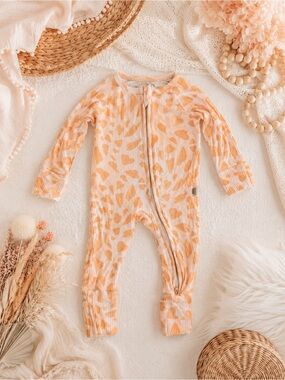 Brixton Phoenix Bamboo Baby Sleeper Pajamas Pink Orange Ribbed Zip Romper 3-6M